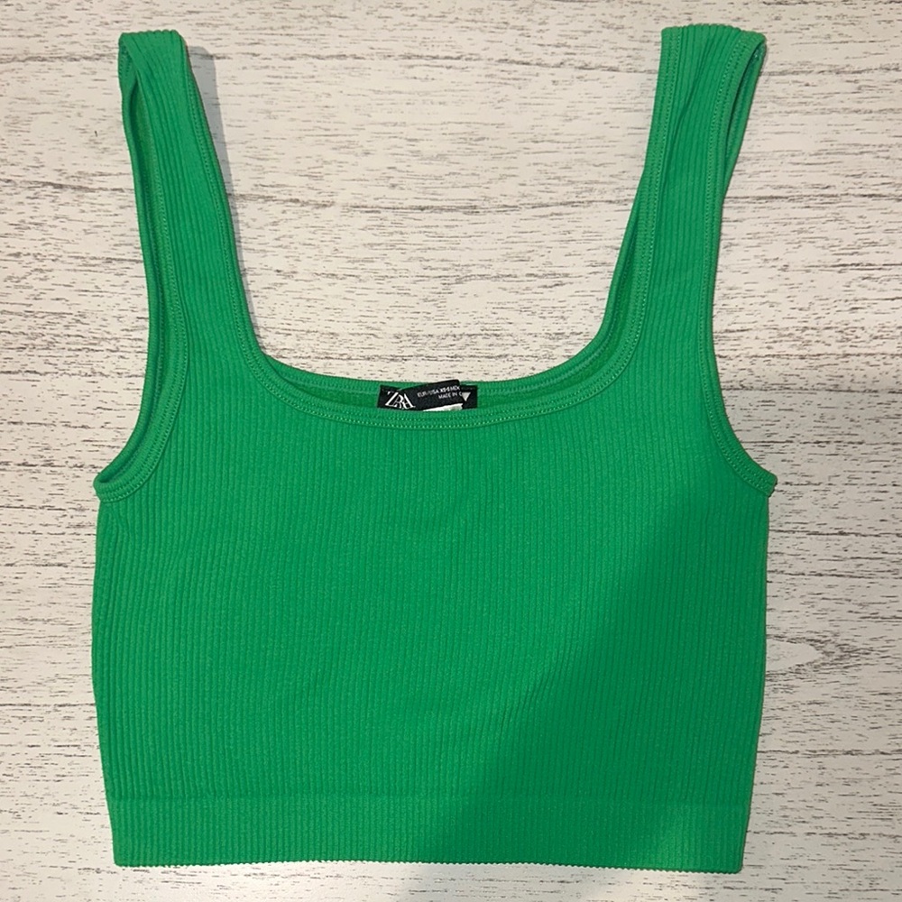 Zara Green Ribbed Tank Top